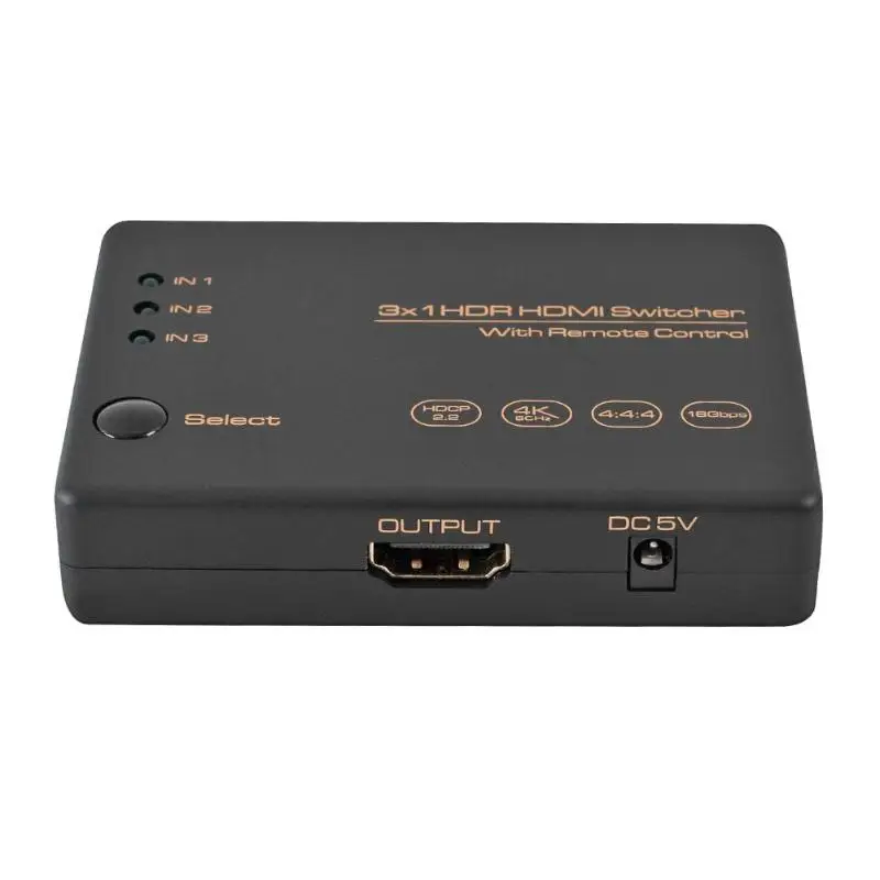 3x1 HDMI Splitter 3 Port Hub Switch 4K@60Hz HDCP 2.2 HDR 3 In 1 Out HD Switcher with Remote Control for HDTV/XBox/PS3
3x1 HDMI Splitter 3 Port Hub Switch 4K@60Hz HDCP 2.2 HDR 3 In 1 Out HD Switcher with Remote Control for HDTV/XBox/PS3