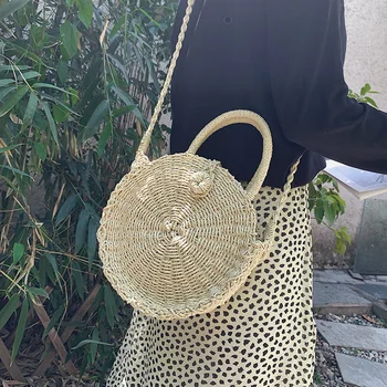 Summer White Designer Handmade Rattan Woven Round Lady's Handbag Straw Knit Summer Beach Bag Woman Shoulder Messenger Bag Clutch
Summer White Designer Handmade Rattan Woven Round Lady's Handbag Straw Knit Summer Beach Bag Woman Shoulder Messenger Bag Clutch