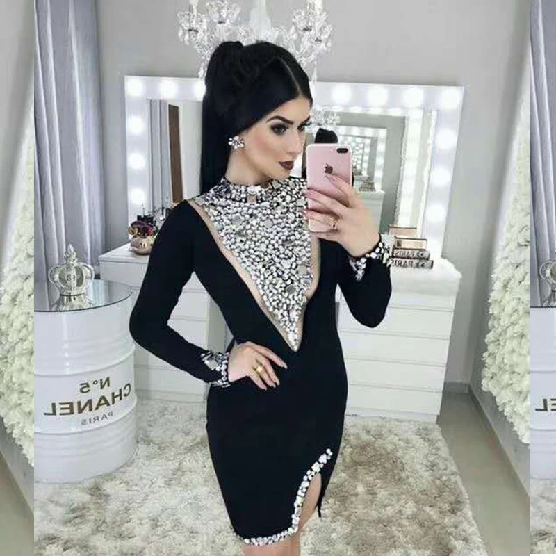 2018 New Black Long Sleeve Beading Bandage Dress O Neck Mesh Sexy Women Celebrity Elegant Split Autumn Solid Beads Wholesale
2018 New Black Long Sleeve Beading Bandage Dress O Neck Mesh Sexy Women Celebrity Elegant Split Autumn Solid Beads Wholesale