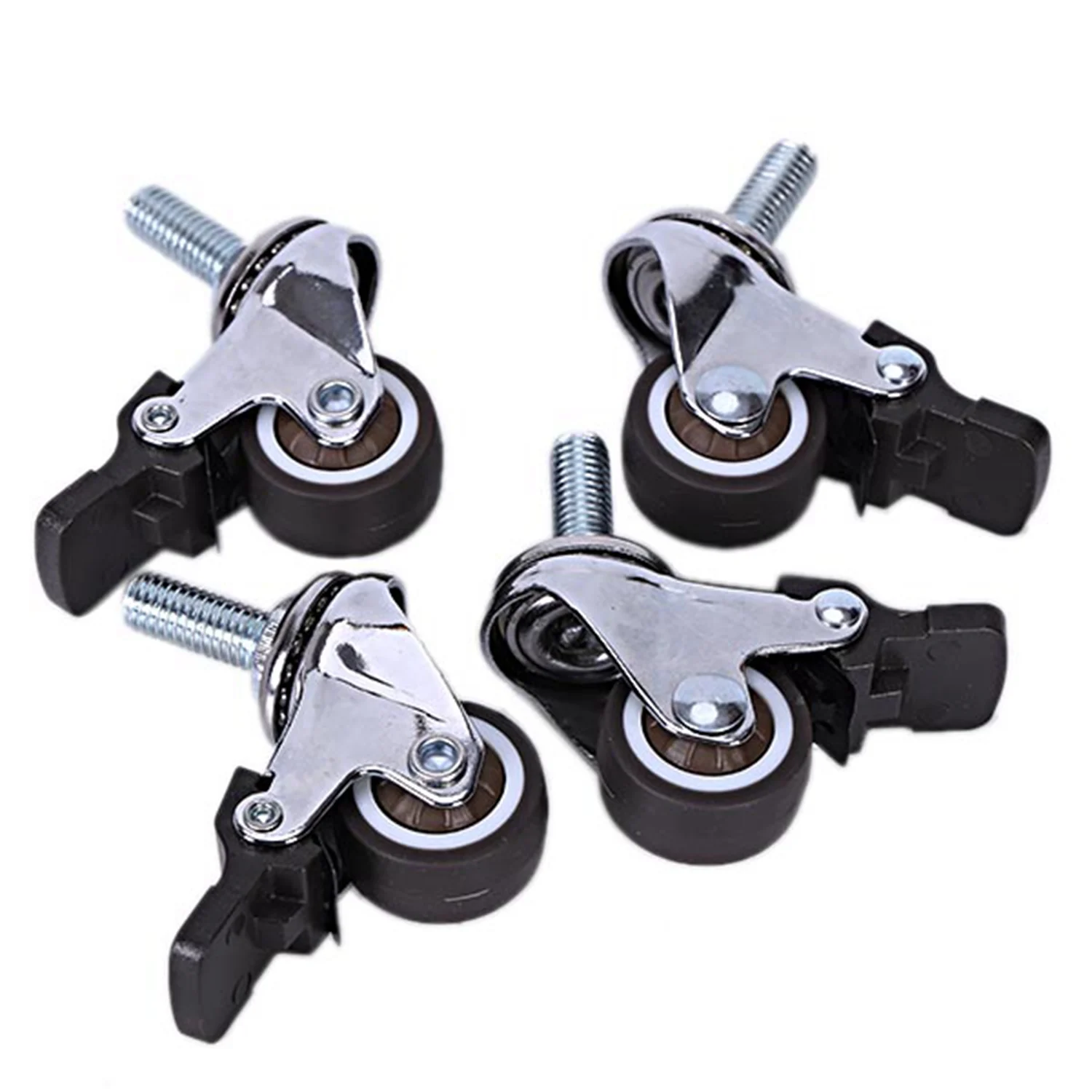 SHGO-4Pcs Mini Small Casters 1 Inch M8X15Mm Tpe Silent Wheels With Brake Universal Wheel For Furniture Bookcase Drawer | Обустройство