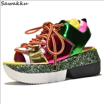 Thick bottom Solid Gladiator Sandals Bling Bling Glitters Retro Rome Casual Shoes Woman Lace Up Multi-Colors Platform Flats
Thick bottom Solid Gladiator Sandals Bling Bling Glitters Retro Rome Casual Shoes Woman Lace Up Multi-Colors Platform Flats