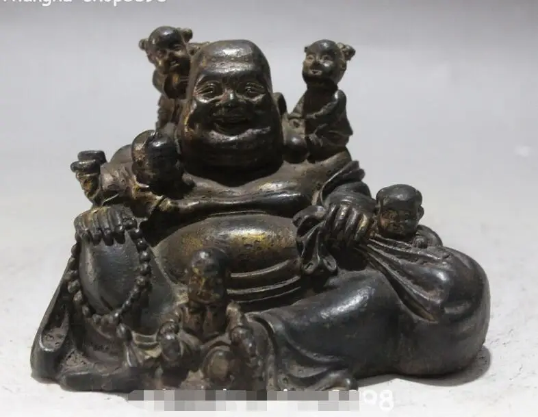 13CM Old China Bronze Gilt Happy Laugh Maitreya Buddha Five Tongzi Child Statue
13CM Old China Bronze Gilt Happy Laugh Maitreya Buddha Five Tongzi Child Statue
