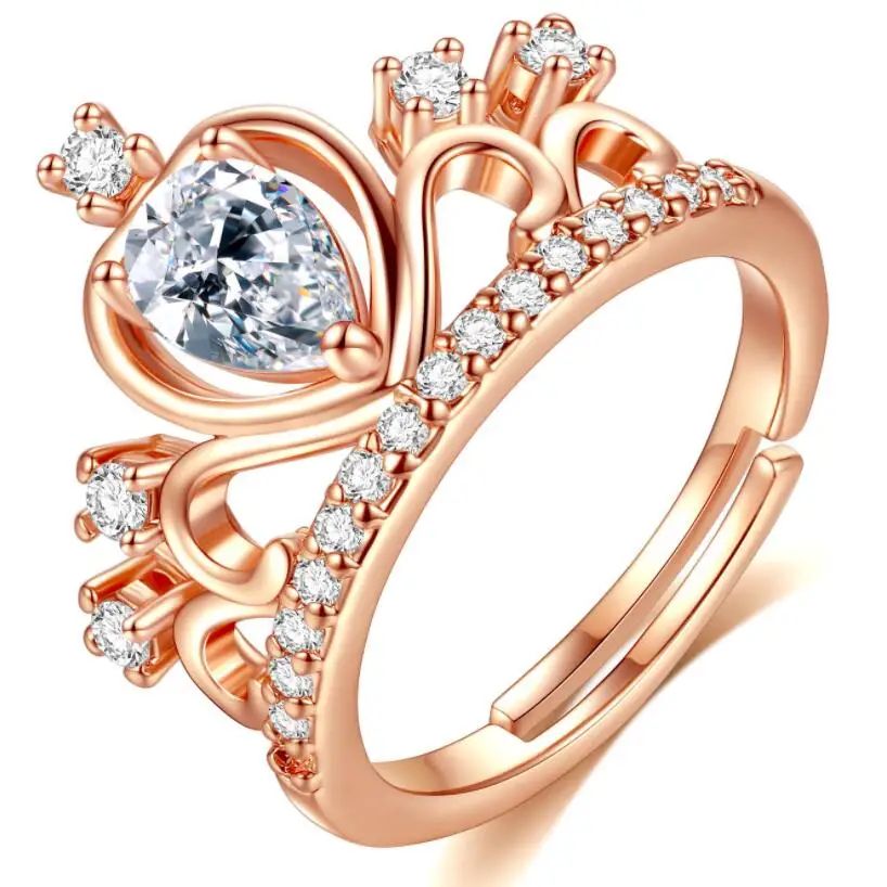 Fashion queen rose gold ring Crown open ring lady's new shiny fine zircon adjustable ring
Fashion queen rose gold ring Crown open ring lady's new shiny fine zircon adjustable ring