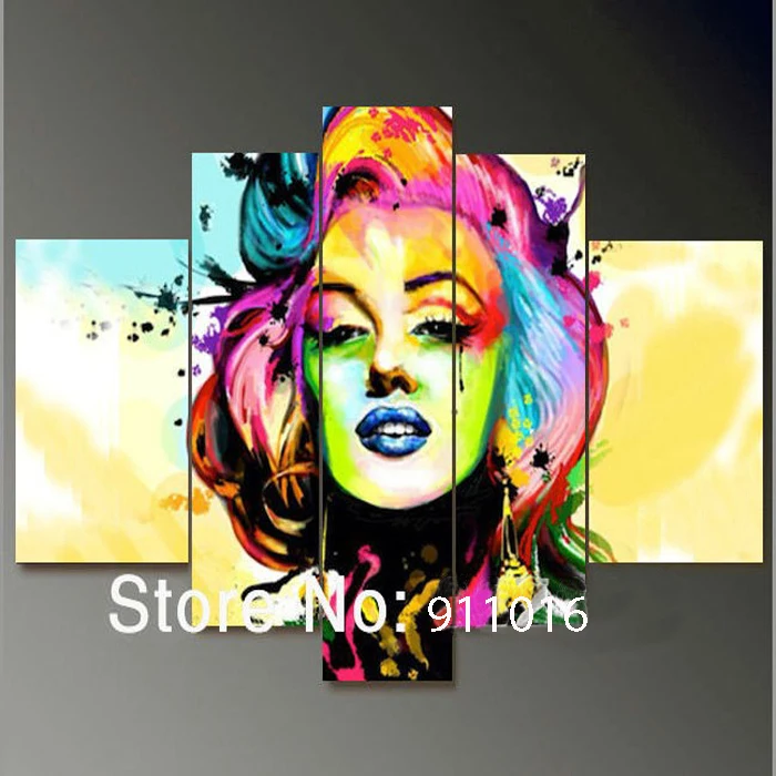 

Free Shipping Hand Painted Modern Oil Painting On Canvas Poster Wall Art Home Decoration 5pcs/set Marilyn Monroe Portrait Art