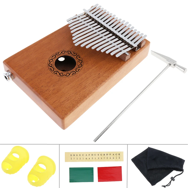 

17 Key Electroacoustic Kalimba Single Board Mahogany Thumb Piano Mbira Mini Keyboard Instrument with Complete Accessories