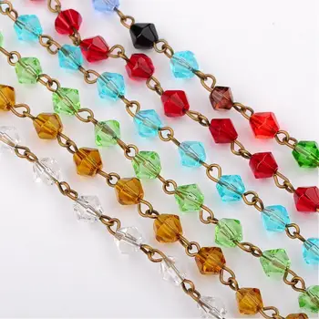 5 Handmade Bicone Glass Beads Chains For Necklace Bracelet Making With Antique Bronze Iron Eyepins 39.3"; Beads: 6mm
5 Handmade Bicone Glass Beads Chains For Necklace Bracelet Making With Antique Bronze Iron Eyepins 39.3"; Beads: 6mm