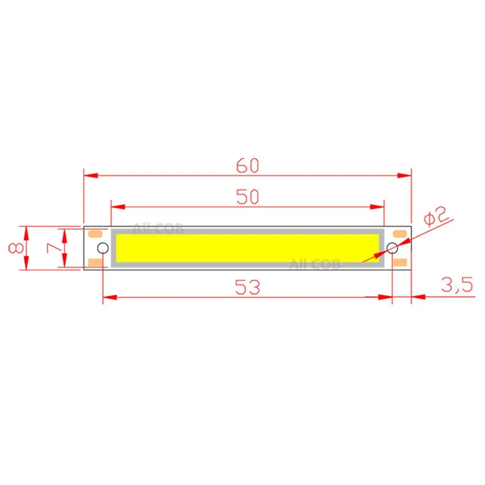 

10pcs/lot 3V 3.7V DC 60x8mm LED COB Strip 1W 300mA 100LM Warm Cold White Blue Red COB LED light source module for DIY work lamp