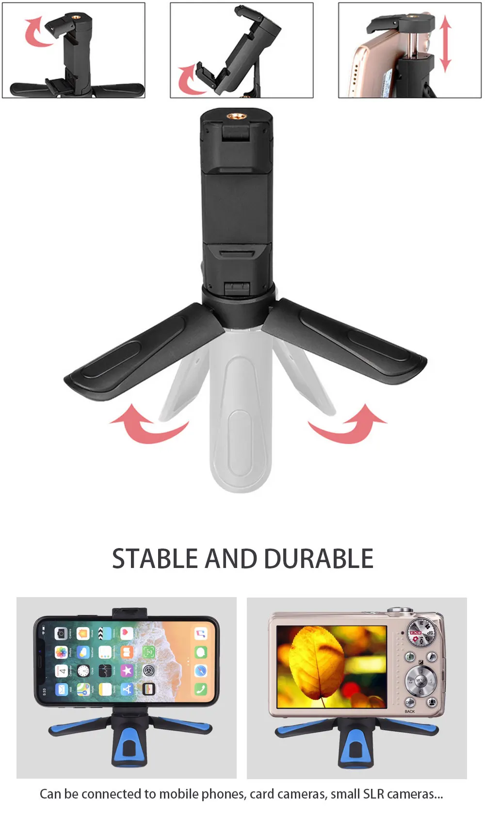 Ascromy flexible mini Portable tripod Phone stand Holder adapter For iphone X 8 7 Plus Xiaomi redmi note 7 pro Camera Camcorder (2)