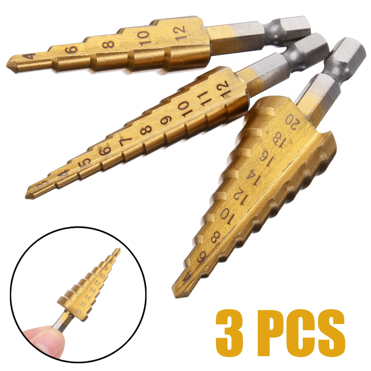 3Pcs 4-20mm 4-12mm 3-12mm Pagoda Drill Bits HSS Cone Step Drill Bits Hole Drill Power Tool Accessories
3Pcs 4-20mm 4-12mm 3-12mm Pagoda Drill Bits HSS Cone Step Drill Bits Hole Drill Power Tool Accessories
