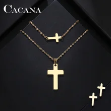 CACANA Stainless Steel Sets For Women Cross Shape Necklace Bracelet Earring Jewelry Lover's Engagement Jewelry CACANA Stainless Steel Sets For Women Cross Shape Necklace Bracelet Earring Jewelry Lover's Engagement Jewelry