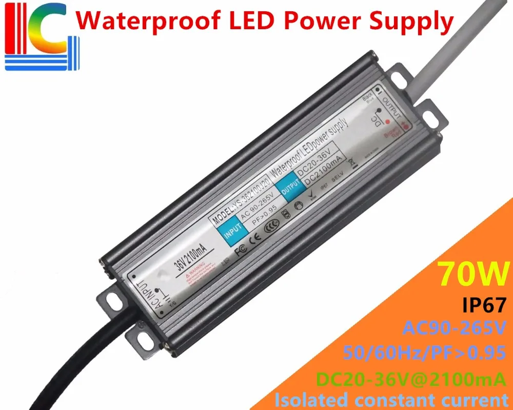 70W 2100mA IP67 Waterproof Power Supply 20V to 35V LED Driver Adapter 110V 220V Floodlight Street Light Lighting transformer CE
70W 2100mA IP67 Waterproof Power Supply 20V to 35V LED Driver Adapter 110V 220V Floodlight Street Light Lighting transformer CE