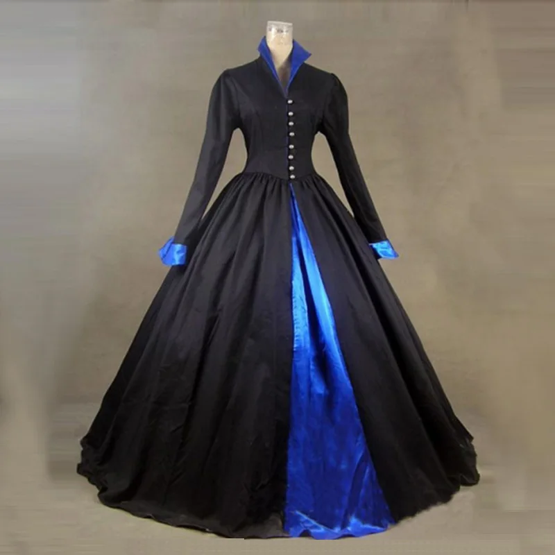 black-and-blue-long-sleeves-gothci-victorian-dress