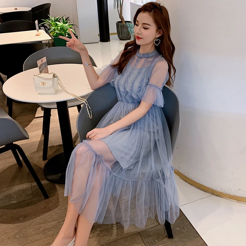 BGTEEVER Elegant Lace Mesh Patchwork Women Dress Vintage Flare Sleeve Ruffles A-line Female Dress 2019 Transparent Party Vestido
BGTEEVER Elegant Lace Mesh Patchwork Women Dress Vintage Flare Sleeve Ruffles A-line Female Dress 2019 Transparent Party Vestido