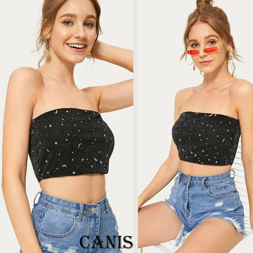 Ladies Women Tube Tops Strapless Star Moon Print Tube Crop Top Off Shoulder Clubwear Sexy Wild Inner Wear
Ladies Women Tube Tops Strapless Star Moon Print Tube Crop Top Off Shoulder Clubwear Sexy Wild Inner Wear