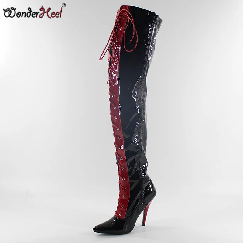 Wonderheel women motorcycle boots over the knee high boots 12cm stiletto heel patent lace up thigh high boots for women
Wonderheel women motorcycle boots over the knee high boots 12cm stiletto heel patent lace up thigh high boots for women
