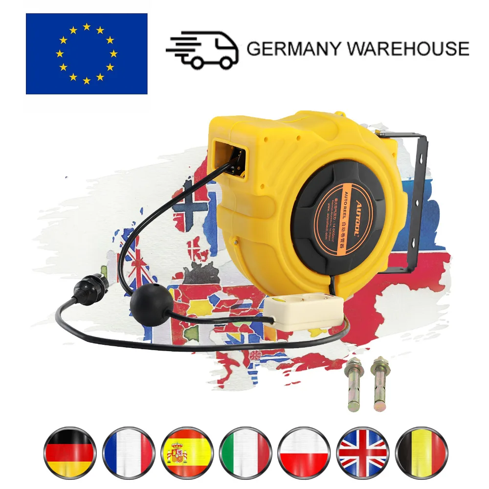 AUTOOL 15m Car Electric Power Supply Hose Reel Automotive Automatic Retractable Reel Winder Tool European Type Plug
AUTOOL 15m Car Electric Power Supply Hose Reel Automotive Automatic Retractable Reel Winder Tool European Type Plug