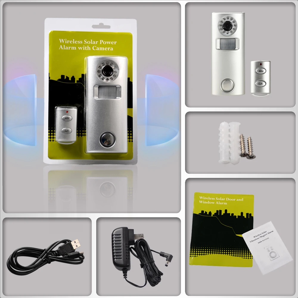 Solar GSM SMS Alarm Camera with Night Vision & PIR Motion Detect Video Record Armed/Disarmed by Remote Control or Mobile Message
Solar GSM SMS Alarm Camera with Night Vision & PIR Motion Detect Video Record Armed/Disarmed by Remote Control or Mobile Message