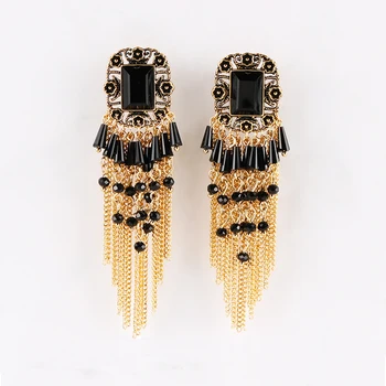 Black Crystal Gold Metal Chains Vintage Long Tassel Clip Earrings Without Piercing For Women Party Bohemian Ear Clip Jewelry
Black Crystal Gold Metal Chains Vintage Long Tassel Clip Earrings Without Piercing For Women Party Bohemian Ear Clip Jewelry