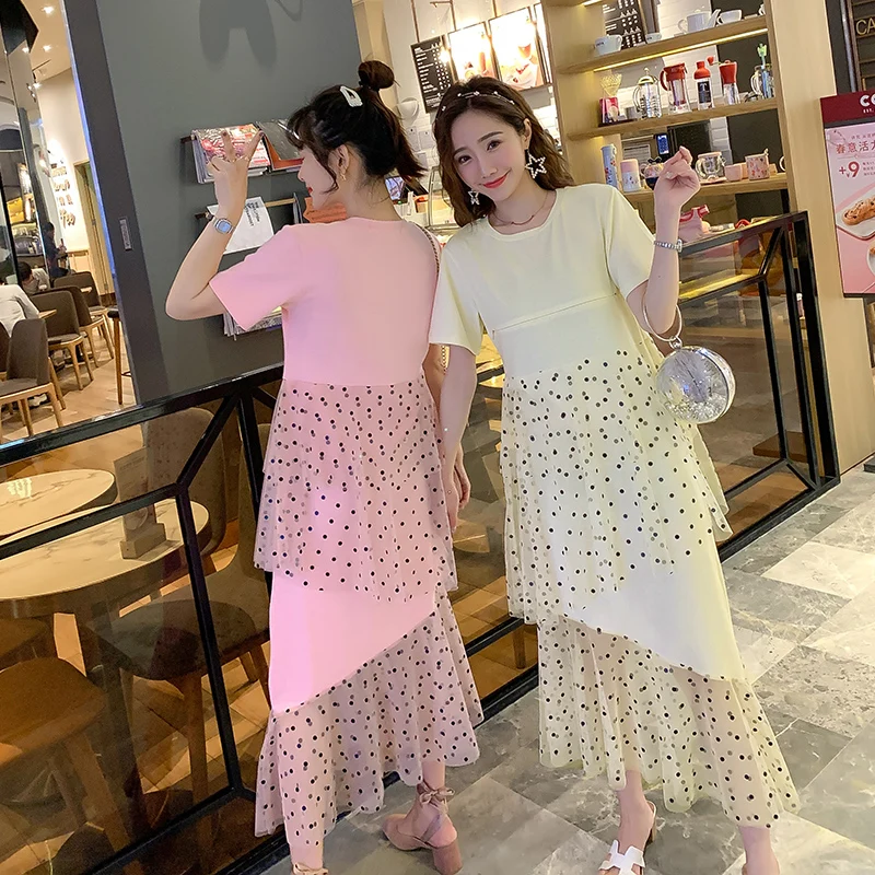 Irregular Hem Summer Cotton Mesh Nursing Clothes Short Sleeve Dot Maternity Dress for Pregnant Women Breast Feeding Dresses C824
Irregular Hem Summer Cotton Mesh Nursing Clothes Short Sleeve Dot Maternity Dress for Pregnant Women Breast Feeding Dresses C824