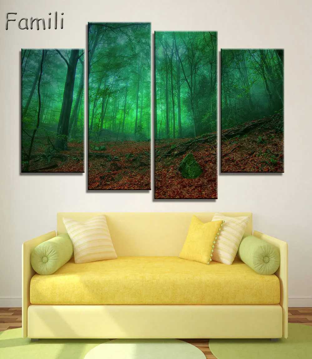 

4Pieces Cuadros Wall Art Autumn Tree Oil Painting On Canvas Paintings Pictures Home Decor Living Room Unframed