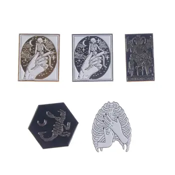 

Skeleton Tarot Card Devil Scorpion Brooch White Black Enamel Pins Button Coat Jacket Collar Pin Badge Jewelry Gift Women's