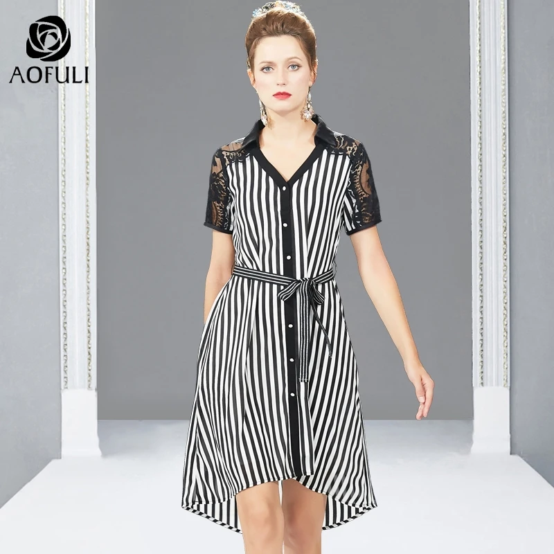 AOFULI L- 4XL 5XL Women Stripe Print Chiffon Dress Summer Plus Size Lady Lace Patchwork High-low Trumpet Dress A4039
AOFULI L- 4XL 5XL Women Stripe Print Chiffon Dress Summer Plus Size Lady Lace Patchwork High-low Trumpet Dress A4039