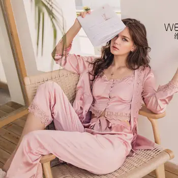 Pajamas Four-piece Spring and Summer New Luxury Silk Fashion Trend Robe Four-piece Ladies Detachable Wear Pajamas
Pajamas Four-piece Spring and Summer New Luxury Silk Fashion Trend Robe Four-piece Ladies Detachable Wear Pajamas