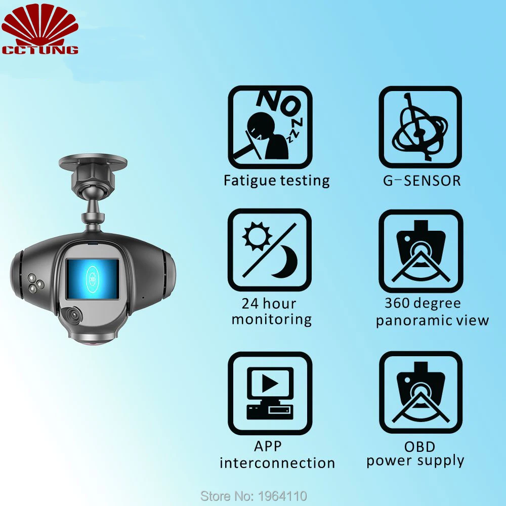 Panoramic 360 Degree Car Camera with LCD Screen Real-Time Fatigue Driving Detection OBD Power Supply WIFI Connection Free APP_7