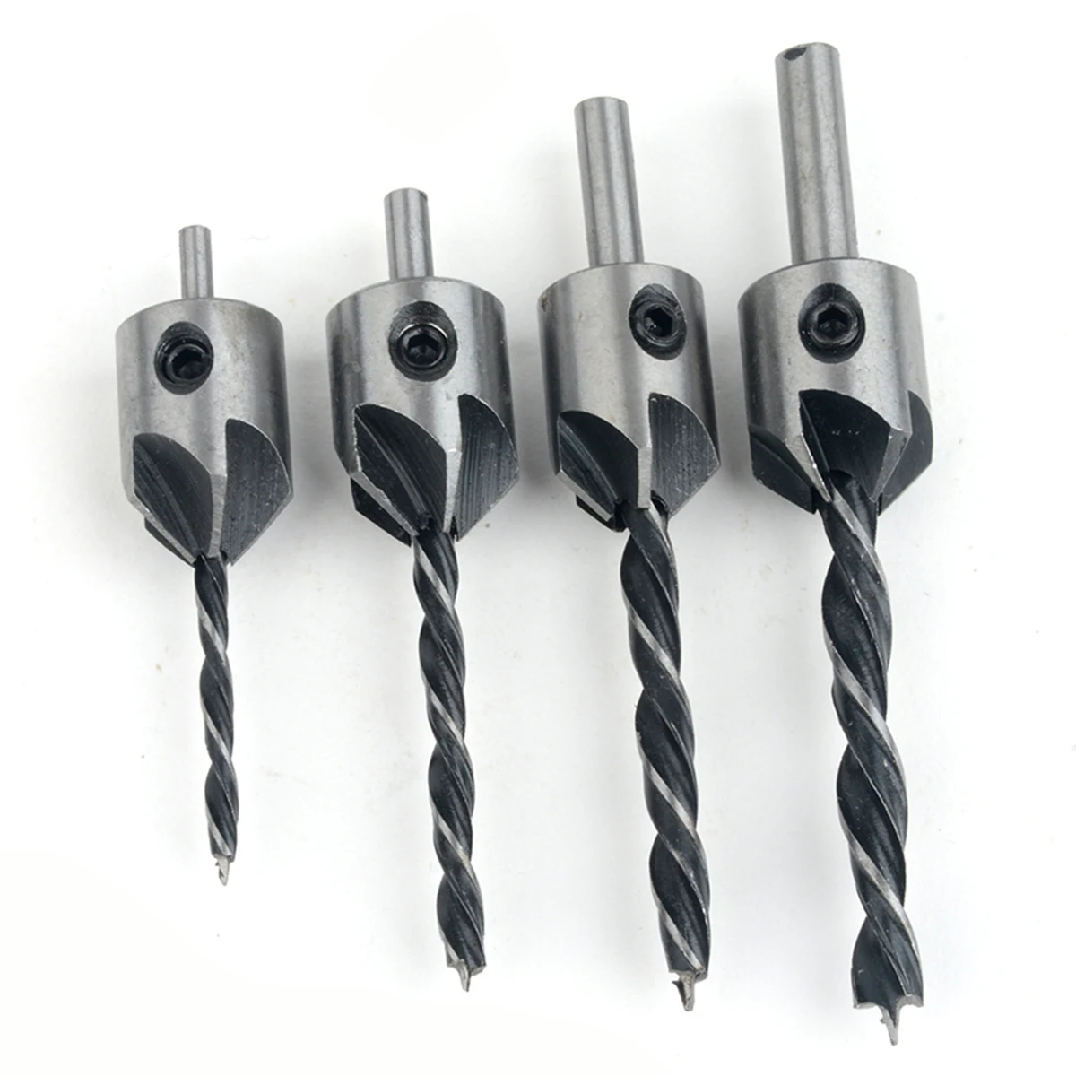 4pcs 5 Flute Countersink Drill Bit Set HSS Screw Woodworking Chamfering Tools 3/4/5/6mm with Wrench
