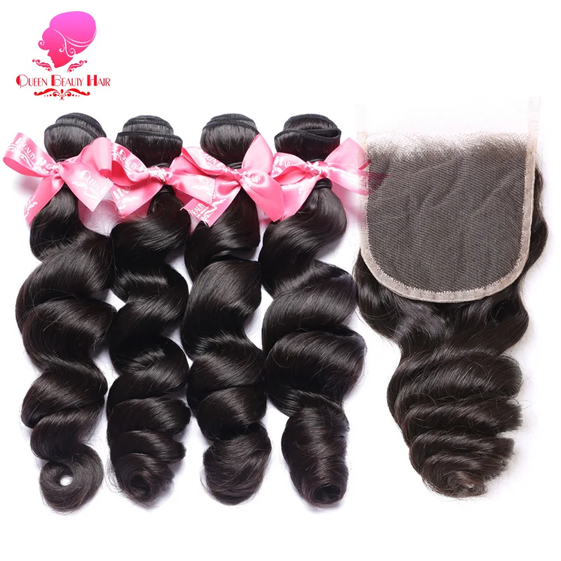 QUEEN BEAUTY 2/3/4 Bundles Remy Human Hair Weft Brazilian Loose Wave Bundles with Closure Swiss Lace 4x4 Free Middle Part
QUEEN BEAUTY 2/3/4 Bundles Remy Human Hair Weft Brazilian Loose Wave Bundles with Closure Swiss Lace 4x4 Free Middle Part