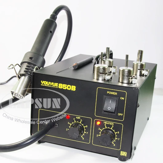 850B 220V Bulit-in Pump SMD SMT IC PCBA Rework Soldering Station Hot Air Gun Desoldering Tool + IC Puller + 4 Nozzles
850B 220V Bulit-in Pump SMD SMT IC PCBA Rework Soldering Station Hot Air Gun Desoldering Tool + IC Puller + 4 Nozzles