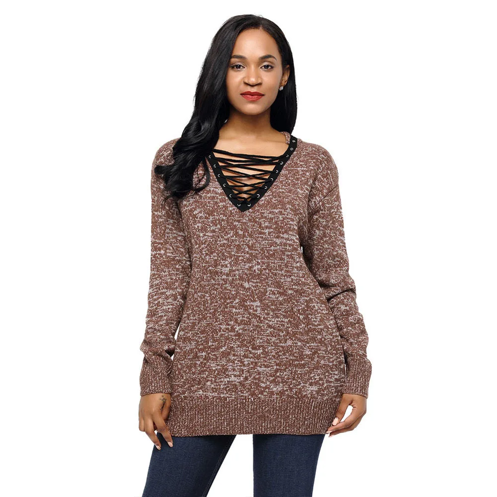 New 2018 European Style Winter Clothes for Women Long Sleeve V Neck Loose Sweater Pullover Sweaters Womens Knitwear | Женская одежда