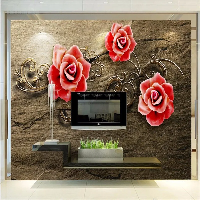 Beibehang Custom 3d Wallpaper European Style Red Rose Brown Background 3D Living Room TV Bedroom Photo | Обустройство дома