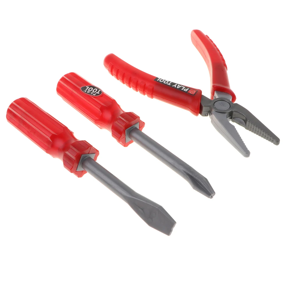32 Pieces of Plastic Repair Tool Set, with Electric Drill, Safety Helmet, Hammer and Toolbox, Pretend Play Toy for Kids