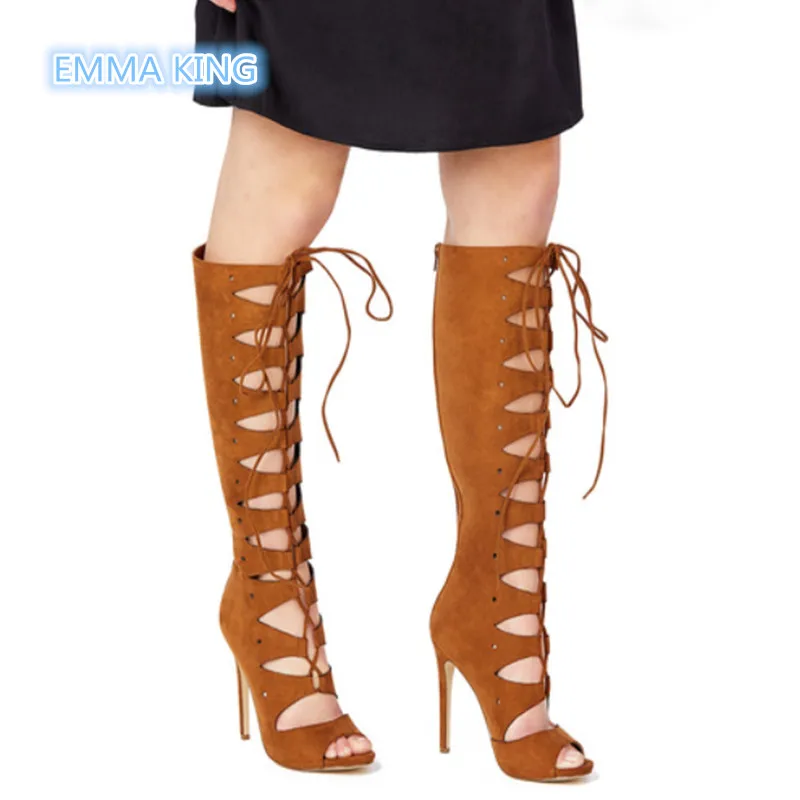 Front Hollow Cut-Out Designer Women Knee High Boots Lace-Up Stilettos Sexy Gladiator Sandals Peep Toe Back Zipper High Heel Shoe
Front Hollow Cut-Out Designer Women Knee High Boots Lace-Up Stilettos Sexy Gladiator Sandals Peep Toe Back Zipper High Heel Shoe