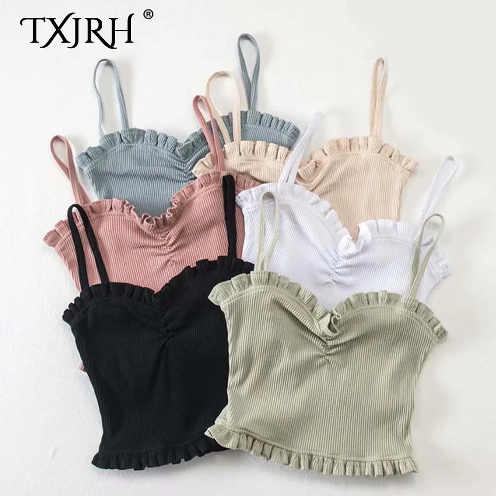 TXJRH Sexy Knitted Camis Ruffles Wood Ears Thread Elasticity Spaghetti Strap Tight Slim Backless Undershirt Crop Tops 6 Colors
TXJRH Sexy Knitted Camis Ruffles Wood Ears Thread Elasticity Spaghetti Strap Tight Slim Backless Undershirt Crop Tops 6 Colors