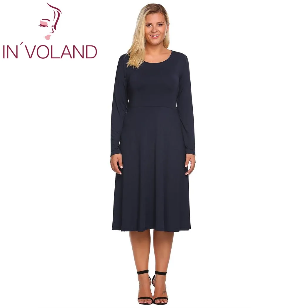 IN'VOLAND Women Basic Dress Plus Size 5XL Autumn Spring Long Sleeve Solid A-Line Casual Midi Dresses Femme Vestidos Large Size
IN'VOLAND Women Basic Dress Plus Size 5XL Autumn Spring Long Sleeve Solid A-Line Casual Midi Dresses Femme Vestidos Large Size