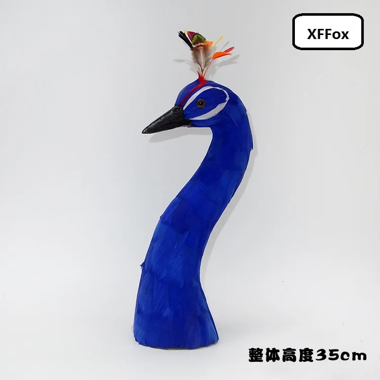 

new simulation peacock head model foam&feather real life blue peacock bird head gift about 35cm xf0981