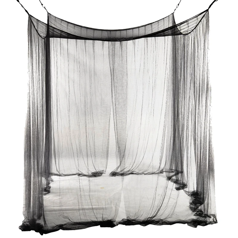 

4-Corner Bed Netting Canopy Mosquito Net for Queen/King Sized Bed 190*210*240cm Black