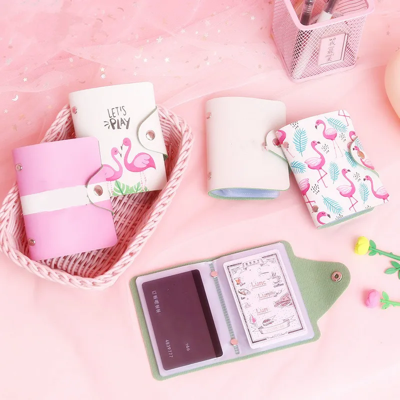1 Pc Car Storage Mini Card Holder Women Organizer Flamingo Photo Postcard Birthday Gift Message Letter Credit Passport Bags | Автомобили и