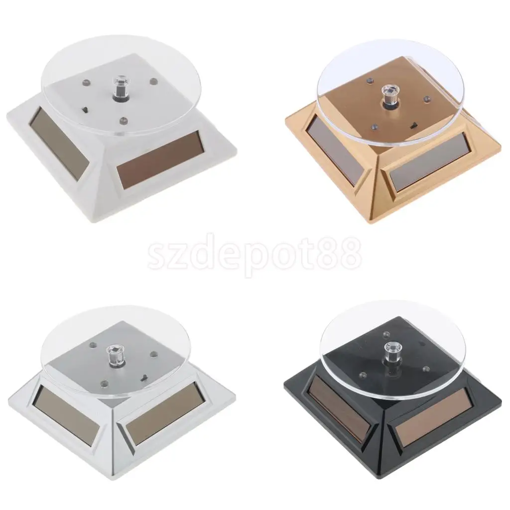 Solar Powered / Battery Rotating Display Stand Turntable with LED Light for Jewelry Watch Phone, Save Energy