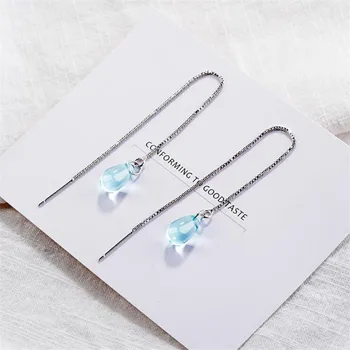 New Creative Temperament Long Ear Line 925 Sterling Silver Jewelry Blue Crystal Drop Shaped Exquisite Dangle Earrings SE499
New Creative Temperament Long Ear Line 925 Sterling Silver Jewelry Blue Crystal Drop Shaped Exquisite Dangle Earrings SE499