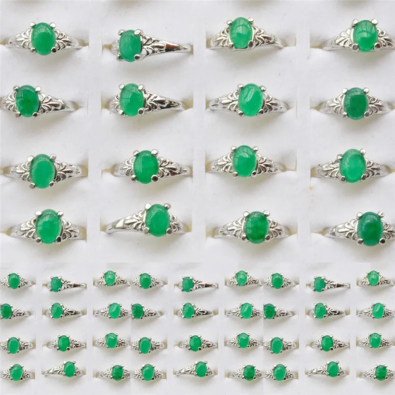 IMIXLOT 10 шт. Новое дизайнерское кольцо с зеленым камнем для женщин Серебряный цвет