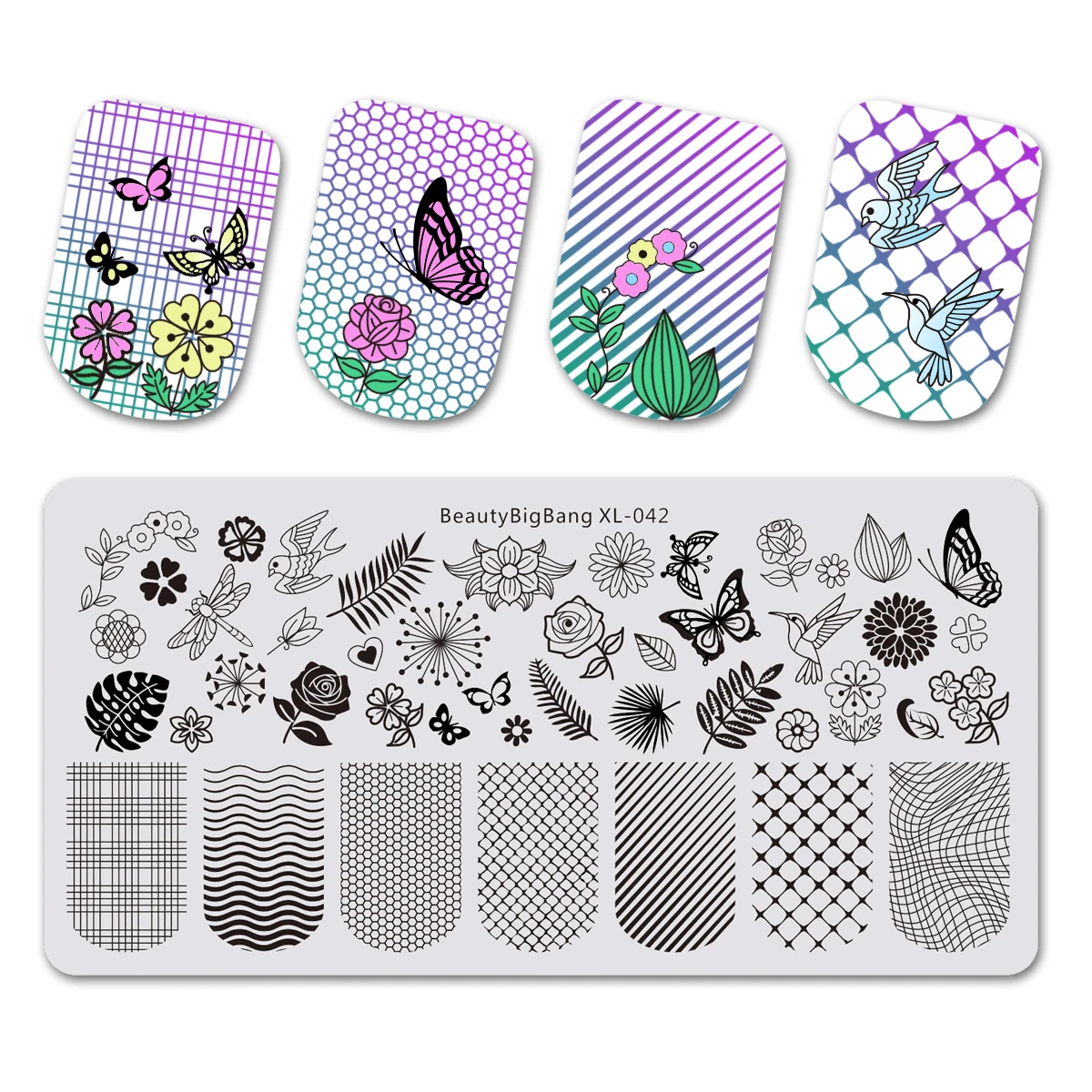 Beautybigbang 6*12cm Nail Stamping Plates Stainless Steel Rectangle Flower Butterfly Grid Plaid Bird Image Nail Art Stamp Plate
Beautybigbang 6*12cm Nail Stamping Plates Stainless Steel Rectangle Flower Butterfly Grid Plaid Bird Image Nail Art Stamp Plate