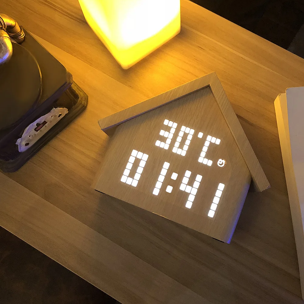 3 Types Digital Alarm Clock Multifunctional Log Cabin LED Voice Control Time Temperature Humidity Display House Office USB Cable
3 Types Digital Alarm Clock Multifunctional Log Cabin LED Voice Control Time Temperature Humidity Display House Office USB Cable