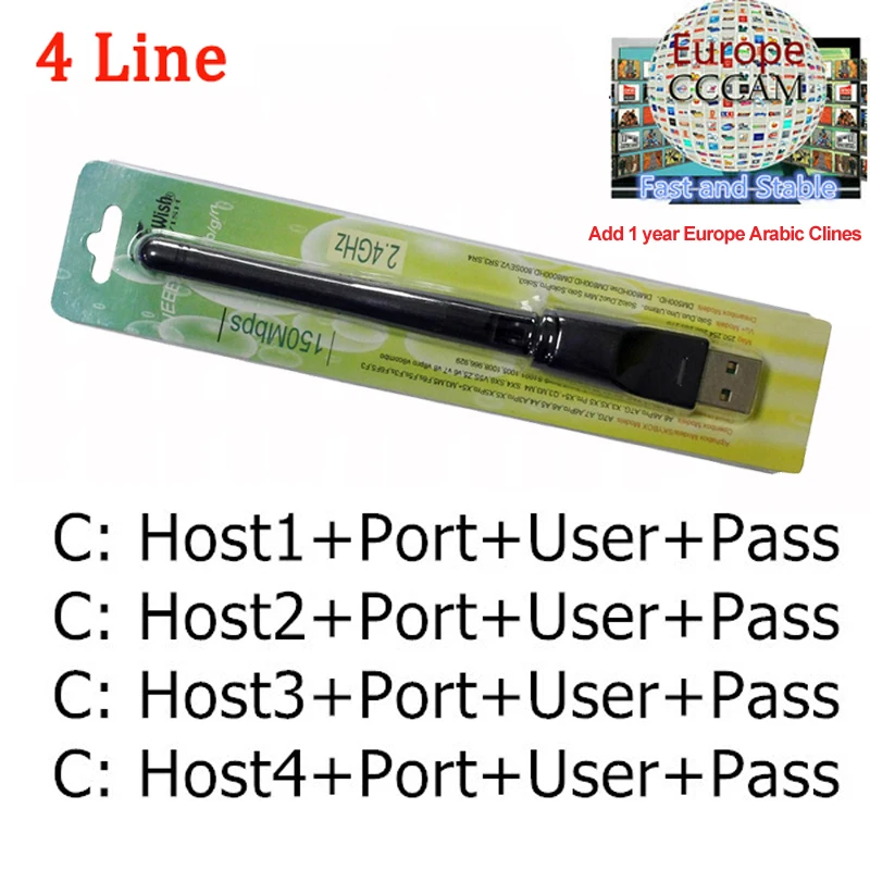 150M USB Wireless WIFI Adapter Add 4 LInes 1 Year Cccam cline for Europe Arabic IPTV Use for Satellite TV Receiver DVB-S2
150M USB Wireless WIFI Adapter Add 4 LInes 1 Year Cccam cline for Europe Arabic IPTV Use for Satellite TV Receiver DVB-S2