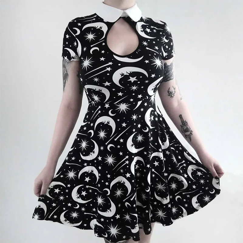 Gothic Party Dress Retro Peter Pan Collar Dress Print Moon Club Party Mini Dress Short Sleeve Backless High Waist Sim Dress
Gothic Party Dress Retro Peter Pan Collar Dress Print Moon Club Party Mini Dress Short Sleeve Backless High Waist Sim Dress