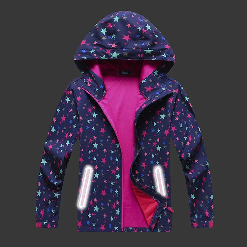 Girls Soft-shell Jacket 2021 spring autumn children kids jackets coats big girls windproof waterproof star jacket | Детская одежда и