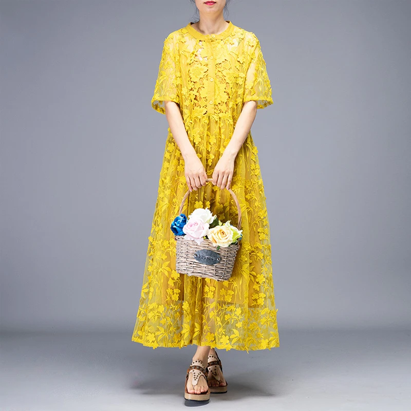 Johnature Lace Dress Casual Loose Print Short Sleeve Mid-calf Length Summer Dress Stand Collar Two Piece Set Clothes Women Dress
Johnature Lace Dress Casual Loose Print Short Sleeve Mid-calf Length Summer Dress Stand Collar Two Piece Set Clothes Women Dress