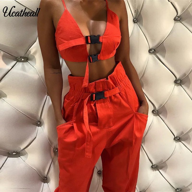 Buckle Deep V Casual Two Piece Set Women Off The Shoulder Sleeveless Crop Top Pant Autumn Outfits Street Wear 2 Piece Sets
Buckle Deep V Casual Two Piece Set Women Off The Shoulder Sleeveless Crop Top Pant Autumn Outfits Street Wear 2 Piece Sets